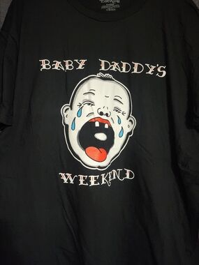 Sony Black Short Sleeve Tee with Retro Crying Baby Graphic
